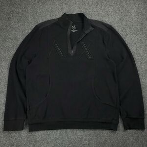 Armani Exchange AX Sweatshirt Mens XL Quarter Zip Pullover Spellout Logo Black